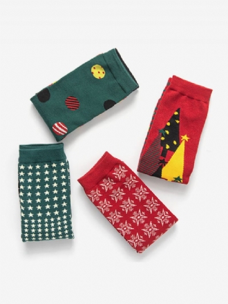 Chaussettes Rouge Mélange Poly/coton Motif Noël Cadeau Vacances Vêtements Maison Hiver Chaud Mignon Acc