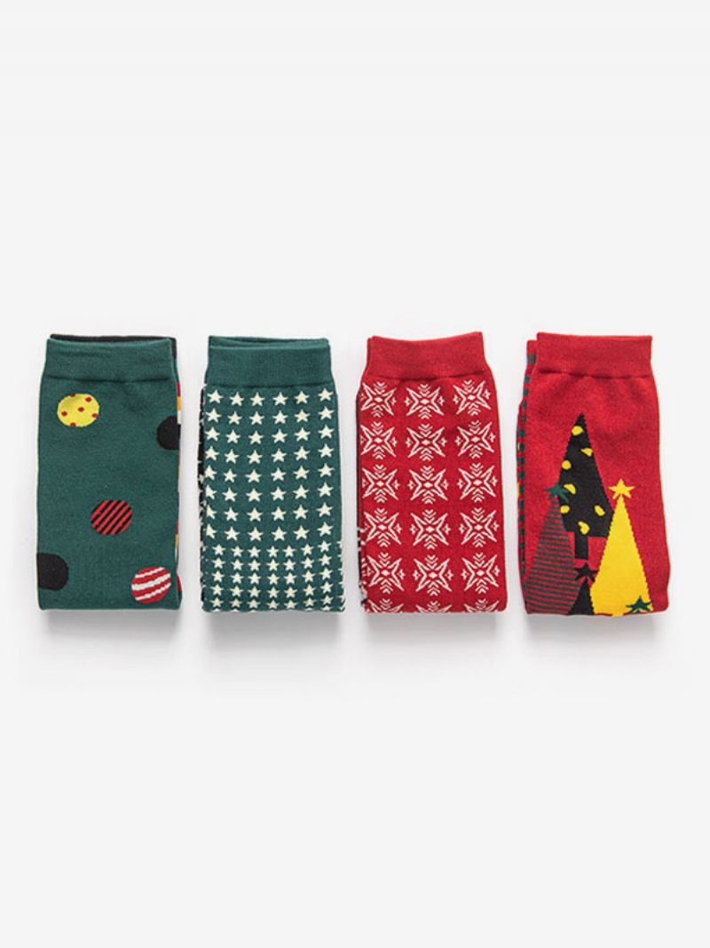 Chaussettes Rouge Mélange Poly/coton Motif Noël Cadeau Vacances Vêtements Maison Hiver Chaud Mignon Acc - Rouge