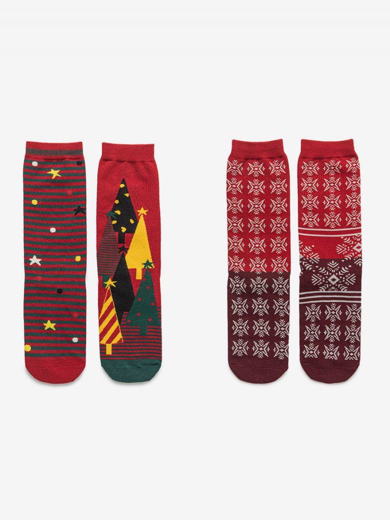 Chaussettes Rouge Mélange Poly/coton Motif Noël Cadeau Vacances Vêtements Maison Hiver Chaud Mignon Acc - Rouge