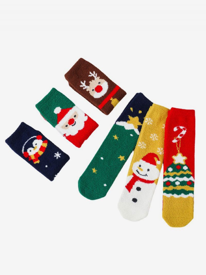 Chaussettes Rouge Poly/coton Mélange Motif Noël Hiver Chaud Acc