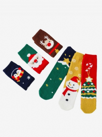 Chaussettes Rouge Poly/coton Mélange Motif Noël Hiver Chaud Acc