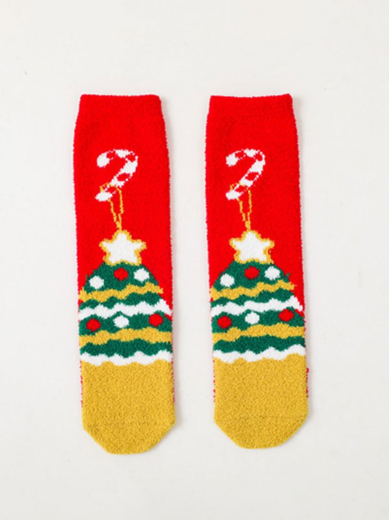 Chaussettes Rouge Poly/coton Mélange Motif Noël Hiver Chaud Acc - Rouge