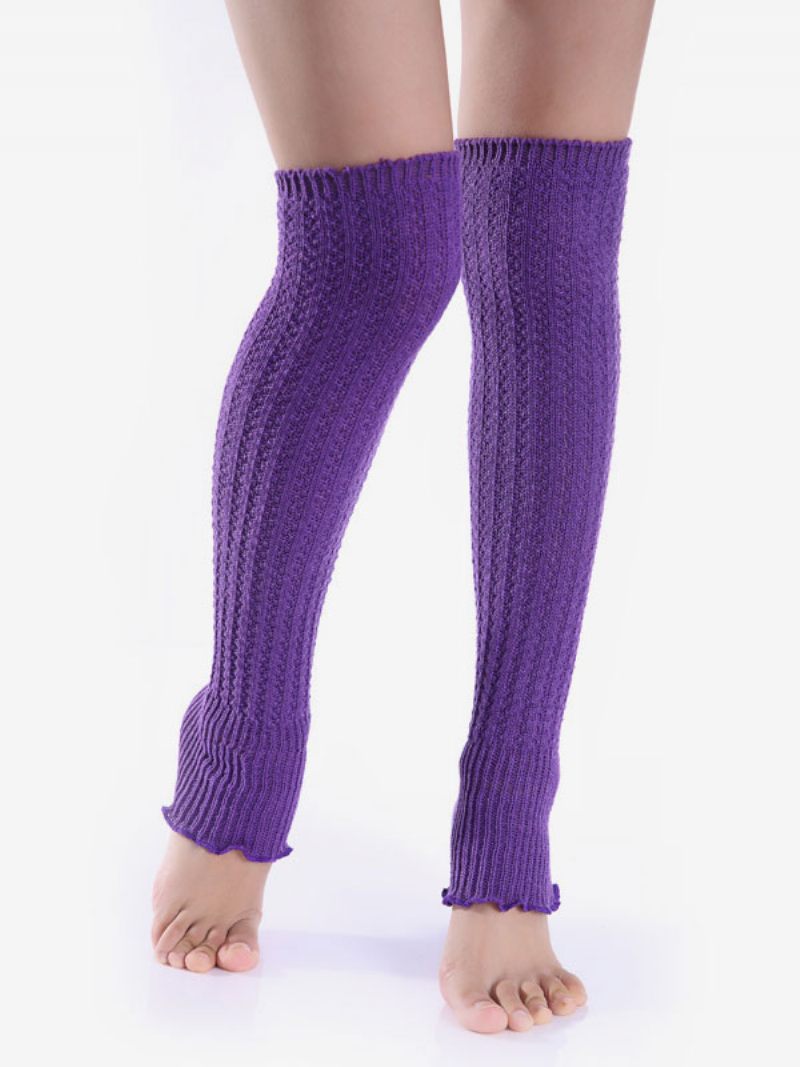 Chaussettes Rouges 1 Paire Jambes Chaudes Pour Femmes Tricotées Automne Hiver Coupe-vent Résistant Au Froid Poignets Bottes Le Yoga - Violet