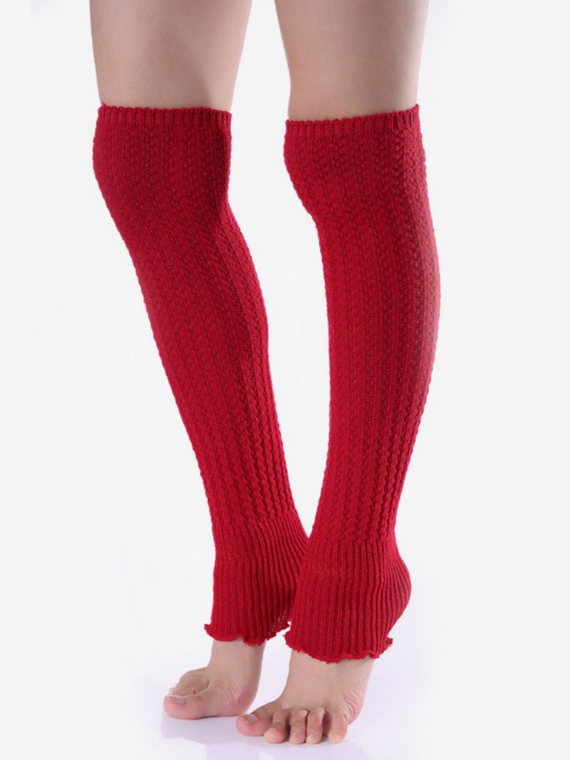 Chaussettes Rouges 1 Paire Jambes Chaudes Pour Femmes Tricotées Automne Hiver Coupe-vent Résistant Au Froid Poignets Bottes Le Yoga - Rouge