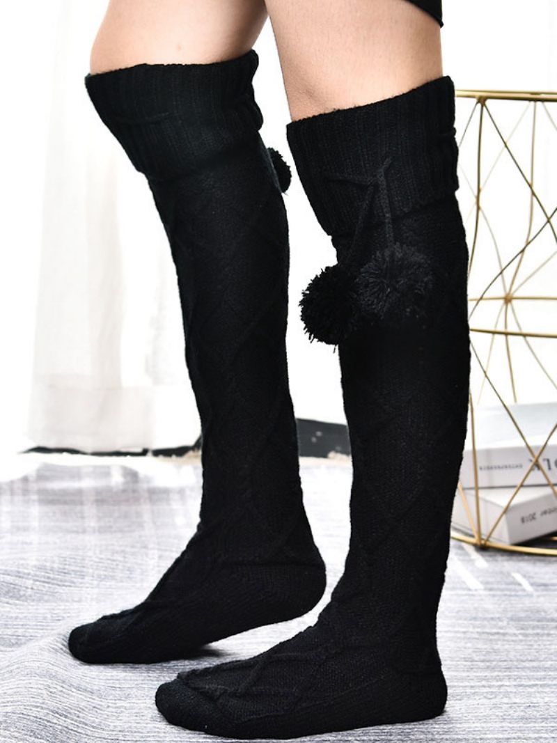 Gris Haute Qualité Moelleux Tricot Hiver Épais Chaud Confortable Floue Calcetines Felpa Étage Invierno Femmes Chaussettes - Noir