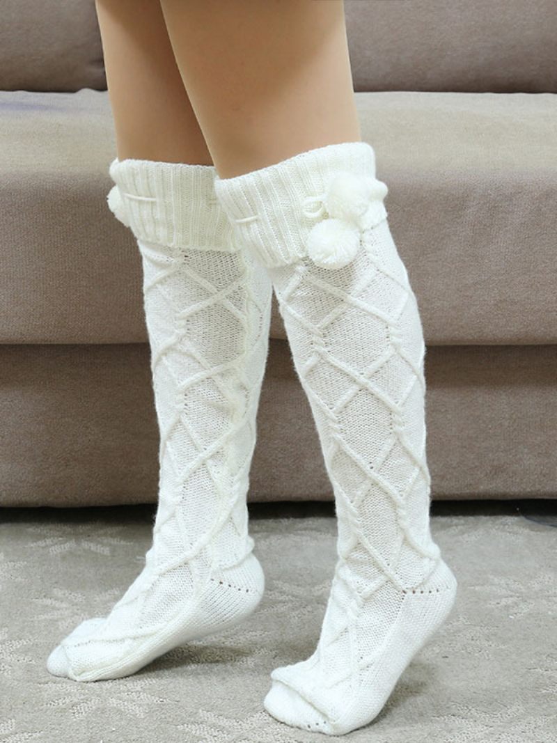 Gris Haute Qualité Moelleux Tricot Hiver Épais Chaud Confortable Floue Calcetines Felpa Étage Invierno Femmes Chaussettes - Blanc