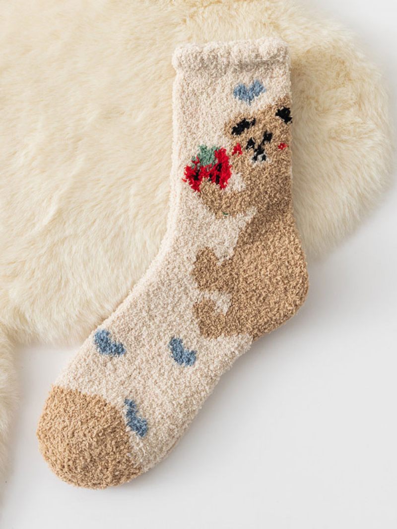 Motif D'ours Marron Clair Tricot Moelleux Haute Qualité Épais Chaud Et Confortable Calcetines Felpa Floor Invierno Pour Femmes