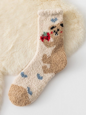 Motif D'ours Marron Clair Tricot Moelleux Haute Qualité Épais Chaud Et Confortable Calcetines Felpa Floor Invierno Pour Femmes