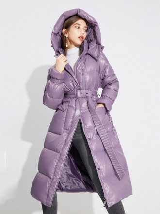 Manteau À Capuche Violet Long Bouffant Ceinturé Vêtements Sortie D'hiver Pour Les Femmes