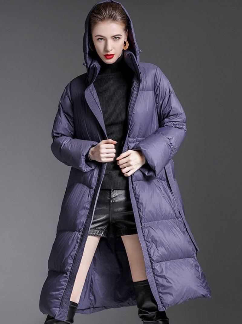 Manteau À Capuche Violet Long Puffer Vêtements Sortie D'hiver Pour Les Femmes - Violet