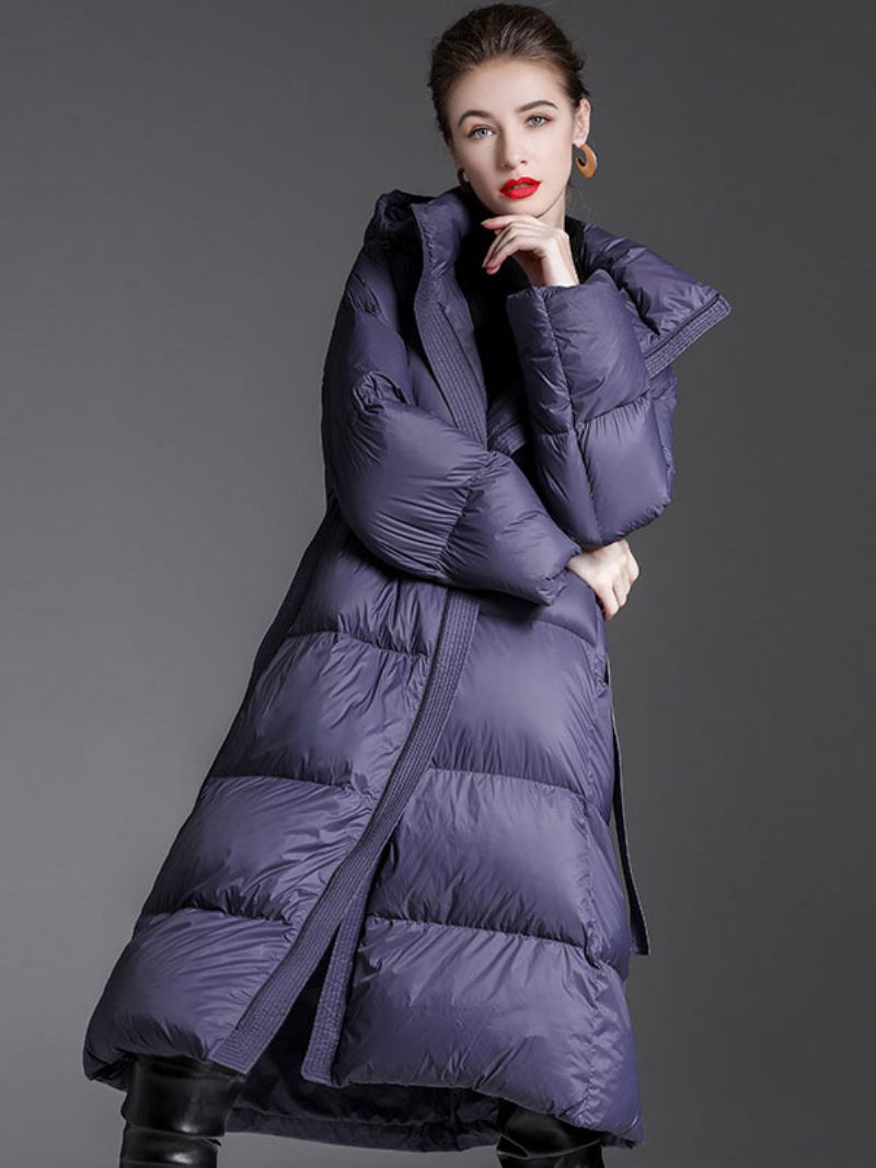 Manteau À Capuche Violet Long Puffer Vêtements Sortie D'hiver Pour Les Femmes - Violet