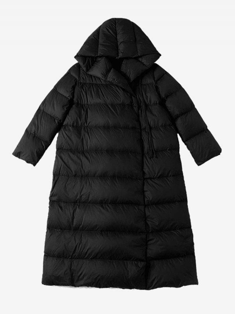 Manteau Duvet Kaki À Capuche Long Vêtements D'extérieur D'hiver Pour Les Femmes - Noir