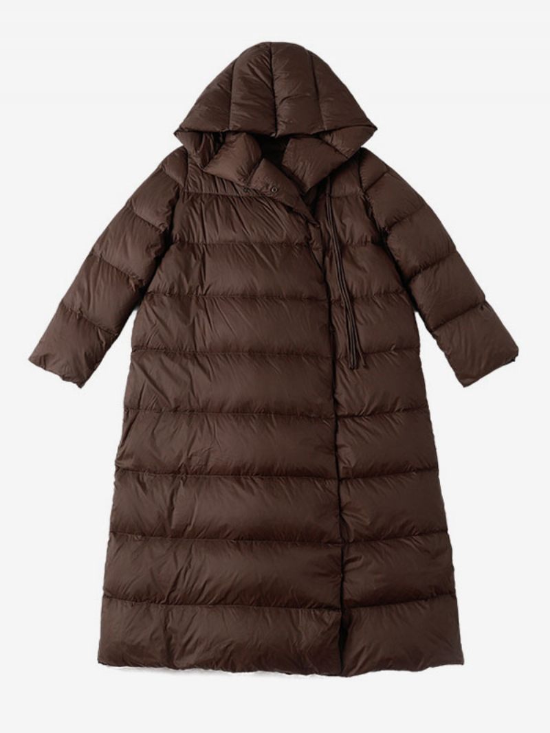 Manteau Duvet Kaki À Capuche Long Vêtements D'extérieur D'hiver Pour Les Femmes - Kaki