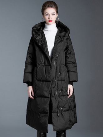 Manteau Duvet Noir À Capuche Longue Bouffante Vêtements Sortie D'hiver Pour Les Femmes