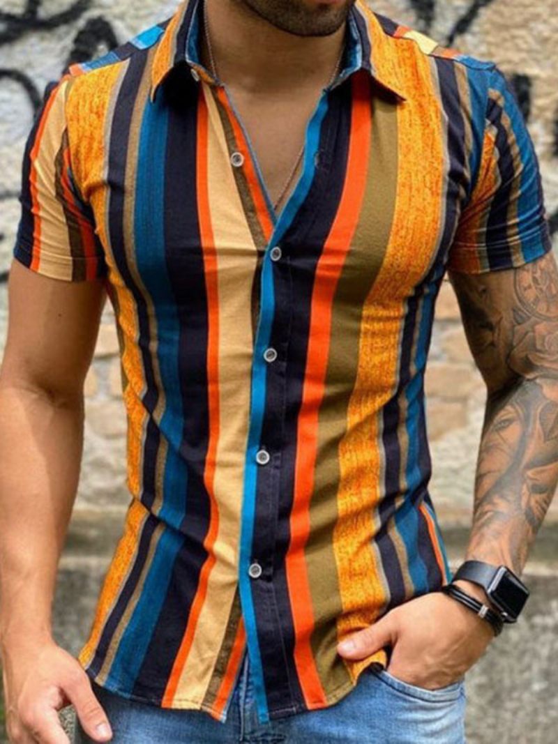 Chemise Décontractée Pour Homme Col Rabattu Chic Imprimé Orange Chemises Hommes