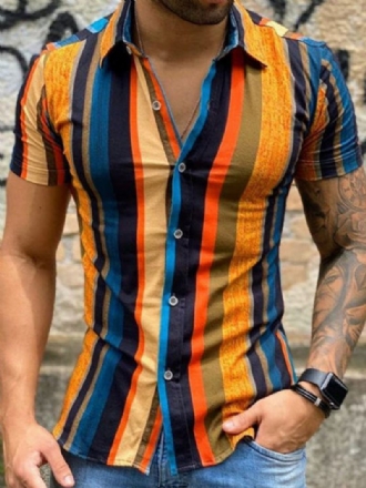 Chemise Décontractée Pour Homme Col Rabattu Chic Imprimé Orange Chemises Hommes