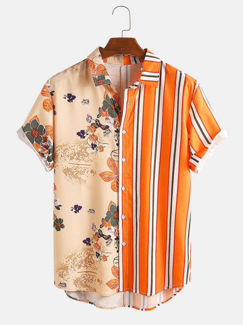 Chemise Décontractée Pour Homme Col Rabattu Chic Imprimé Orange Chemises Hommes - Orange