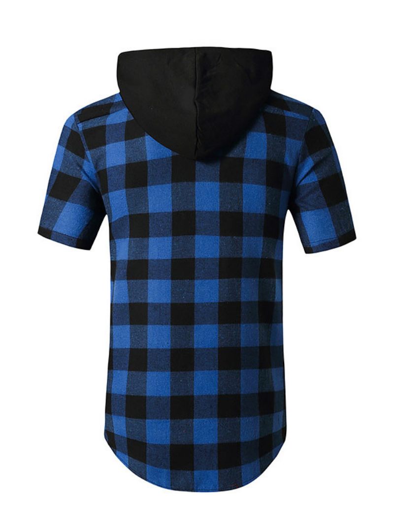 Chemise Décontractée Pour Hommes À Capuche Carreaux Rouges Chemises - Bleu