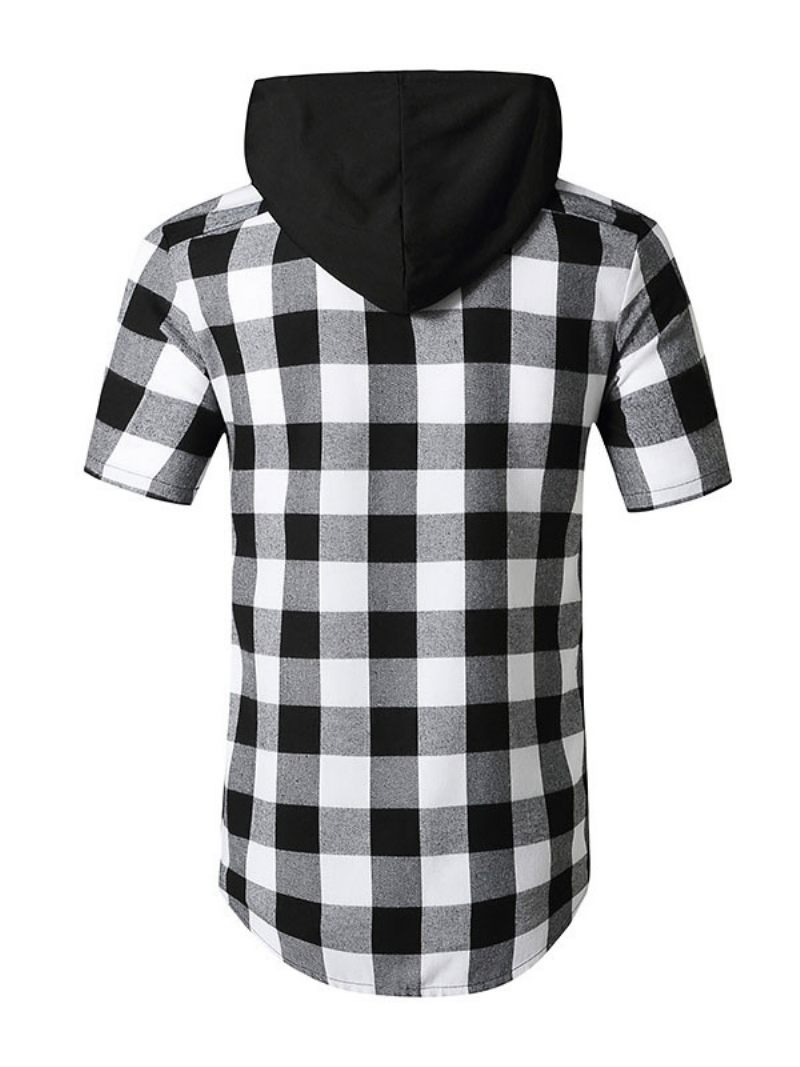 Chemise Décontractée Pour Hommes À Capuche Carreaux Rouges Chemises - Noir