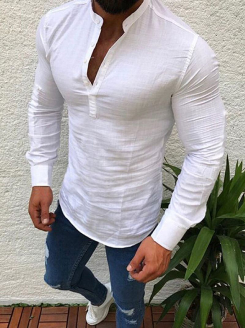 Chemise Décontractée Pour Hommes Col Bijou Chemises Chics Noires - Blanc