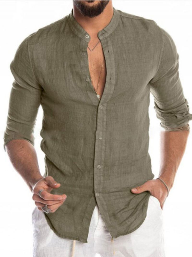 Chemise Décontractée Pour Hommes Col Bijou Chemises Décontractées Vert Chasseur