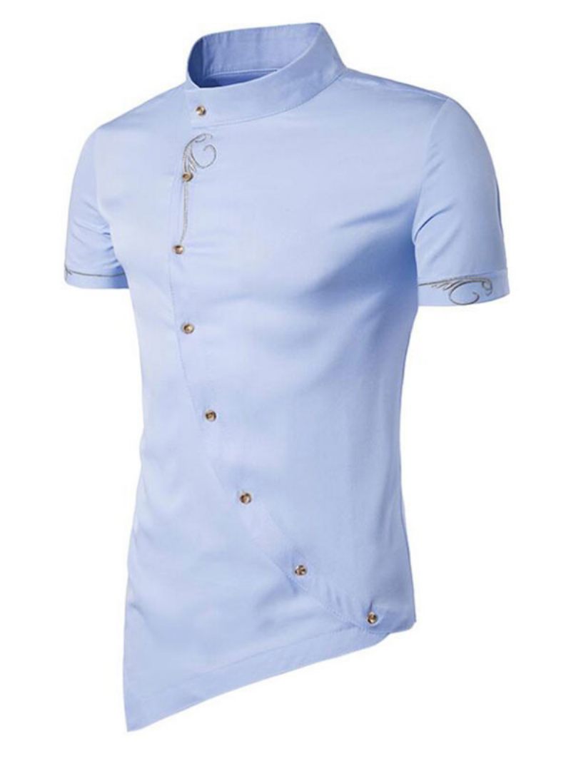 Chemise Décontractée Pour Hommes Col Montant Décontracté Géométrique Bleu Ciel Clair Chemises