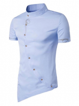 Chemise Décontractée Pour Hommes Col Montant Décontracté Géométrique Bleu Ciel Clair Chemises