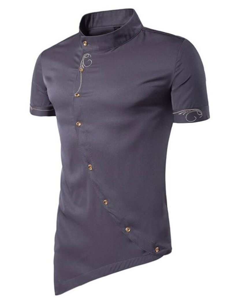 Chemise Décontractée Pour Hommes Col Montant Décontracté Géométrique Bleu Ciel Clair Chemises - Gris