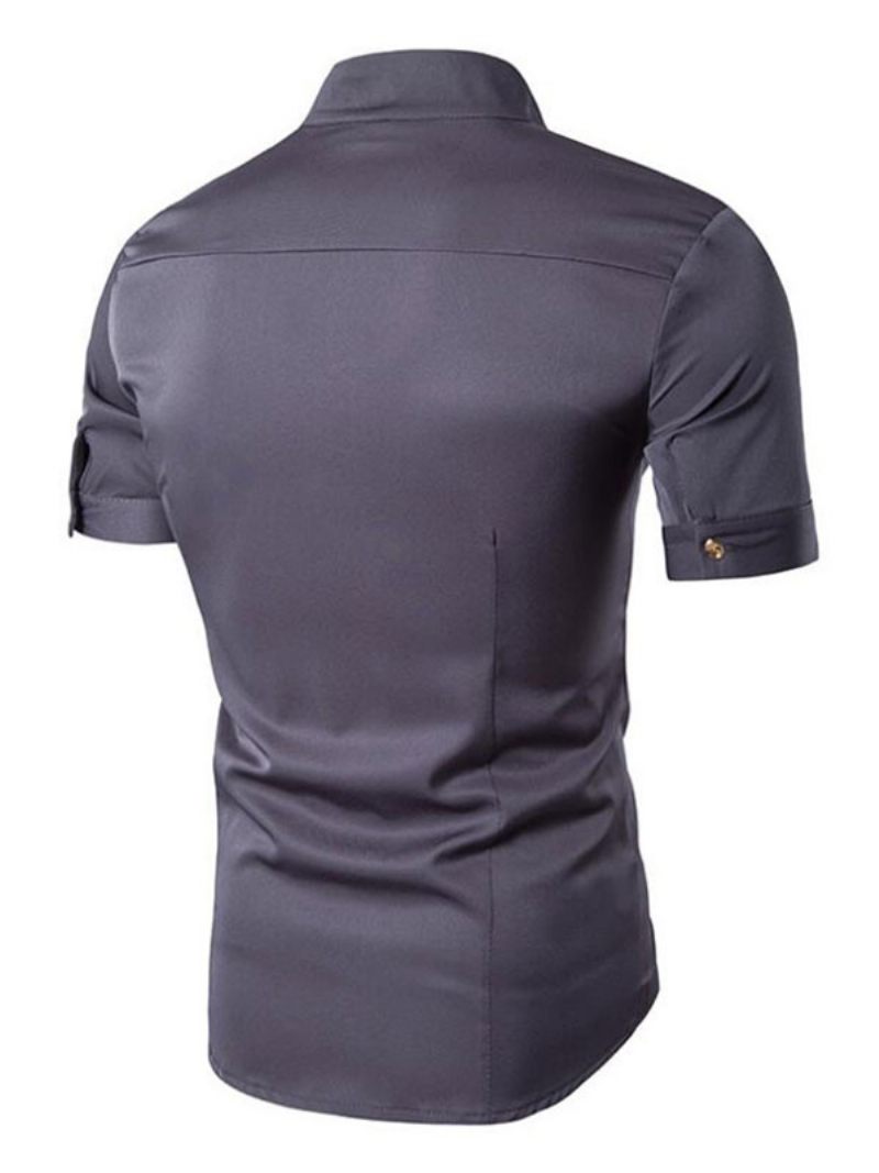 Chemise Décontractée Pour Hommes Col Montant Décontracté Géométrique Bleu Ciel Clair Chemises - Gris