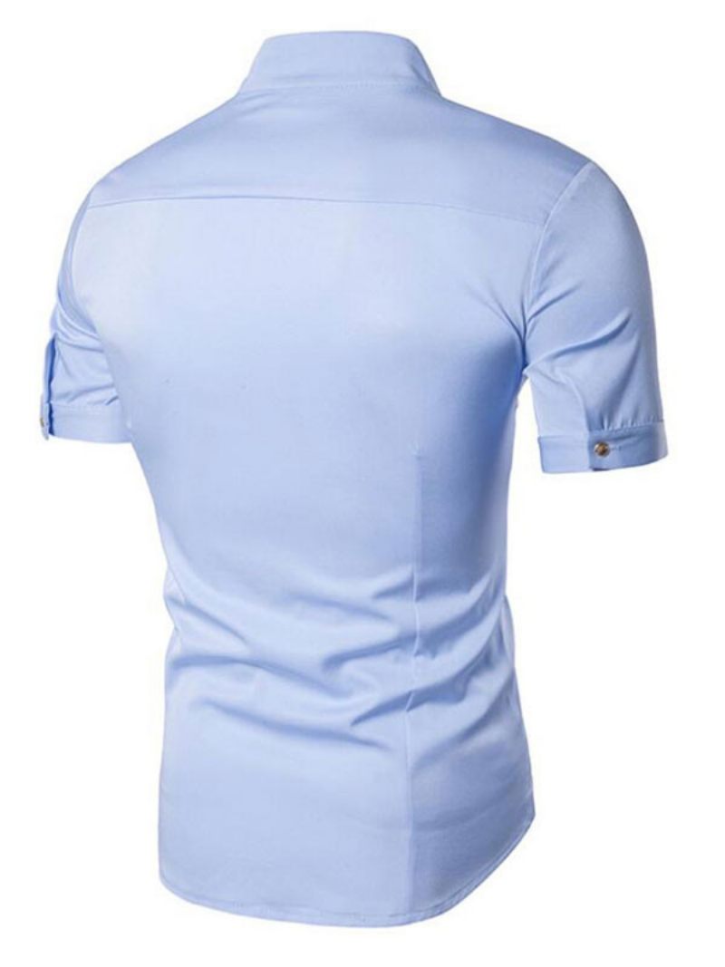 Chemise Décontractée Pour Hommes Col Montant Décontracté Géométrique Bleu Ciel Clair Chemises - Bleu Ciel Clair