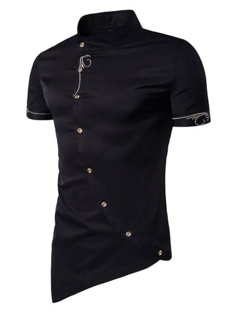 Chemise Décontractée Pour Hommes Col Montant Décontracté Géométrique Bleu Ciel Clair Chemises - Noir