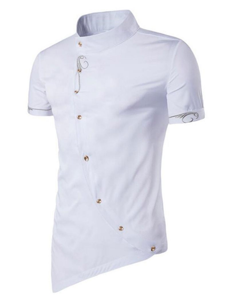 Chemise Décontractée Pour Hommes Col Montant Décontracté Géométrique Bleu Ciel Clair Chemises - Blanc