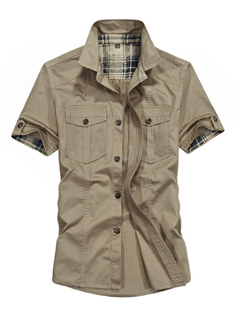 Chemise Décontractée Pour Hommes Col Rabattu Asymétrique Marron Clair Chemises