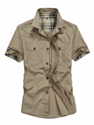 Chemise Décontractée Pour Hommes Col Rabattu Asymétrique Marron Clair Chemises