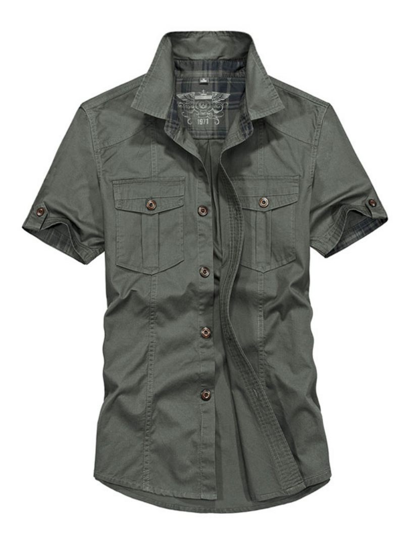 Chemise Décontractée Pour Hommes Col Rabattu Asymétrique Marron Clair Chemises - Vert Foncé