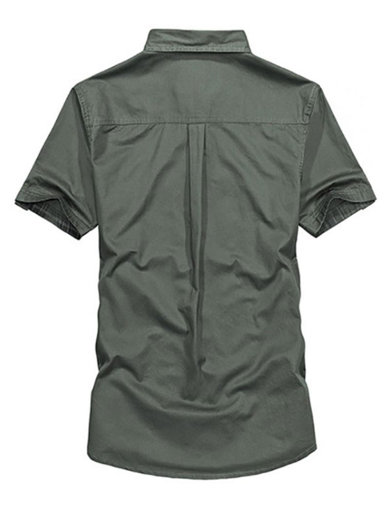 Chemise Décontractée Pour Hommes Col Rabattu Asymétrique Marron Clair Chemises - Vert Foncé