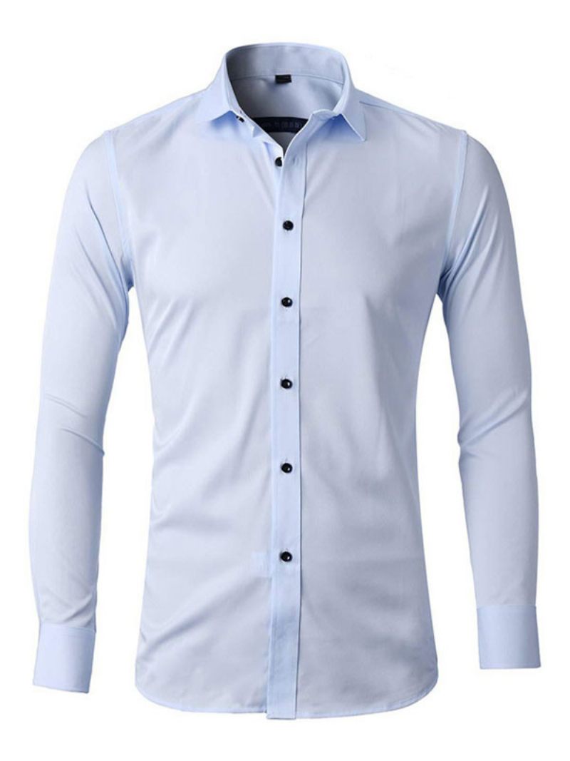 Chemise Décontractée Pour Hommes Col Rabattu Chemises Blanches Amovibles Décontractées - Bleu Bébé