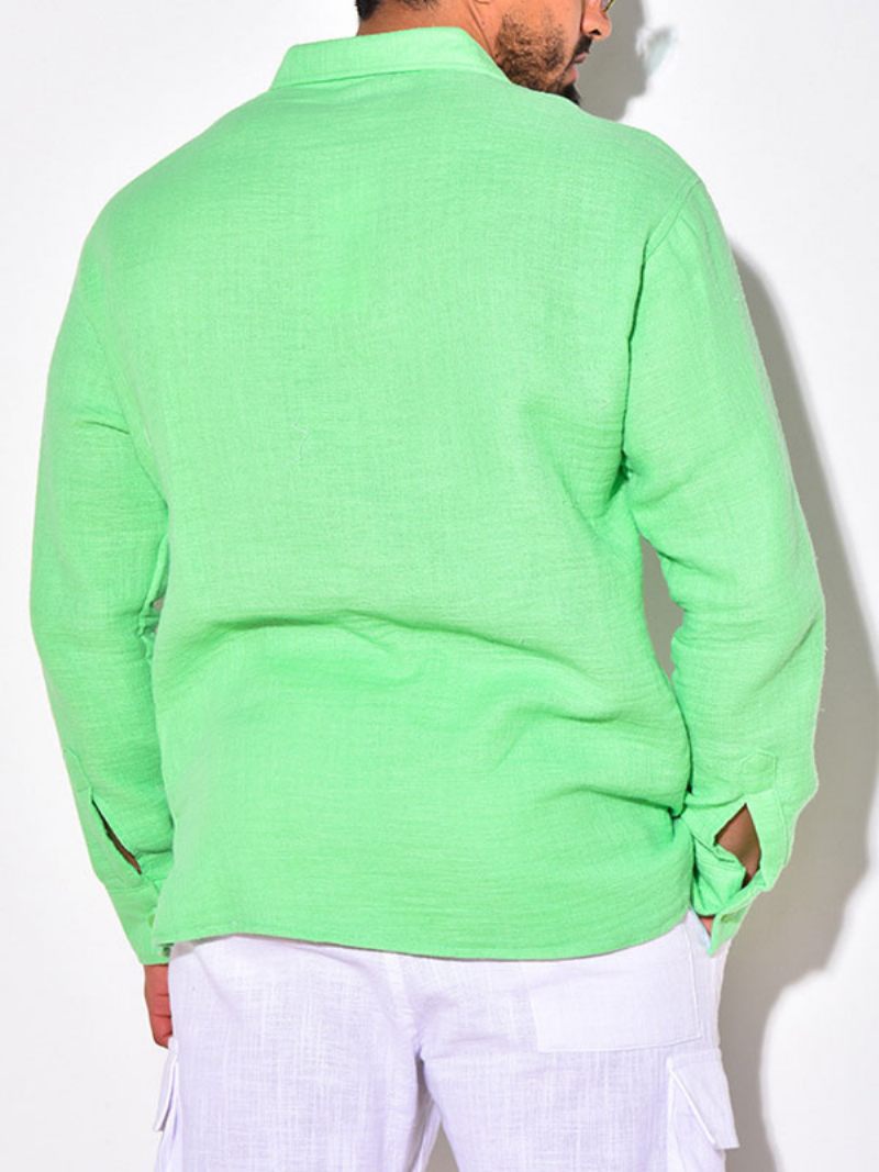 Chemise Décontractée Pour Hommes Col Rabattu Chemises Blanches Chics - Vert