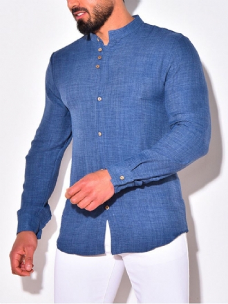 Chemise Décontractée Pour Hommes Col Rabattu Chemises Décontractées Bleues