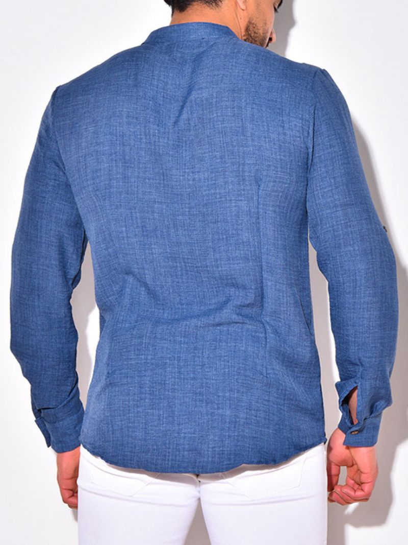 Chemise Décontractée Pour Hommes Col Rabattu Chemises Décontractées Bleues - Bleu