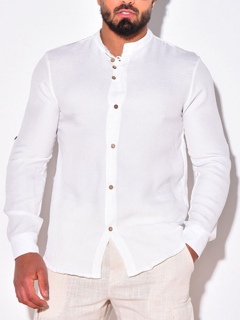 Chemise Décontractée Pour Hommes Col Rabattu Chemises Décontractées Bleues - Blanc