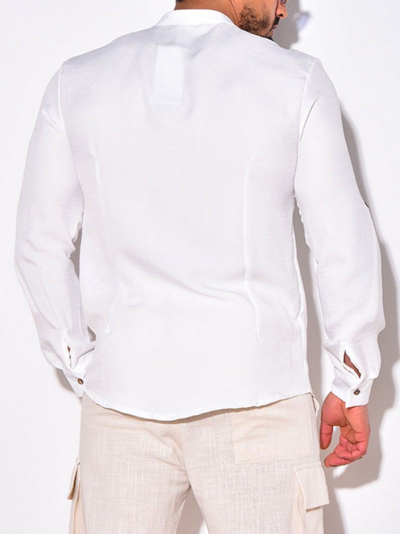 Chemise Décontractée Pour Hommes Col Rabattu Chemises Décontractées Bleues - Blanc