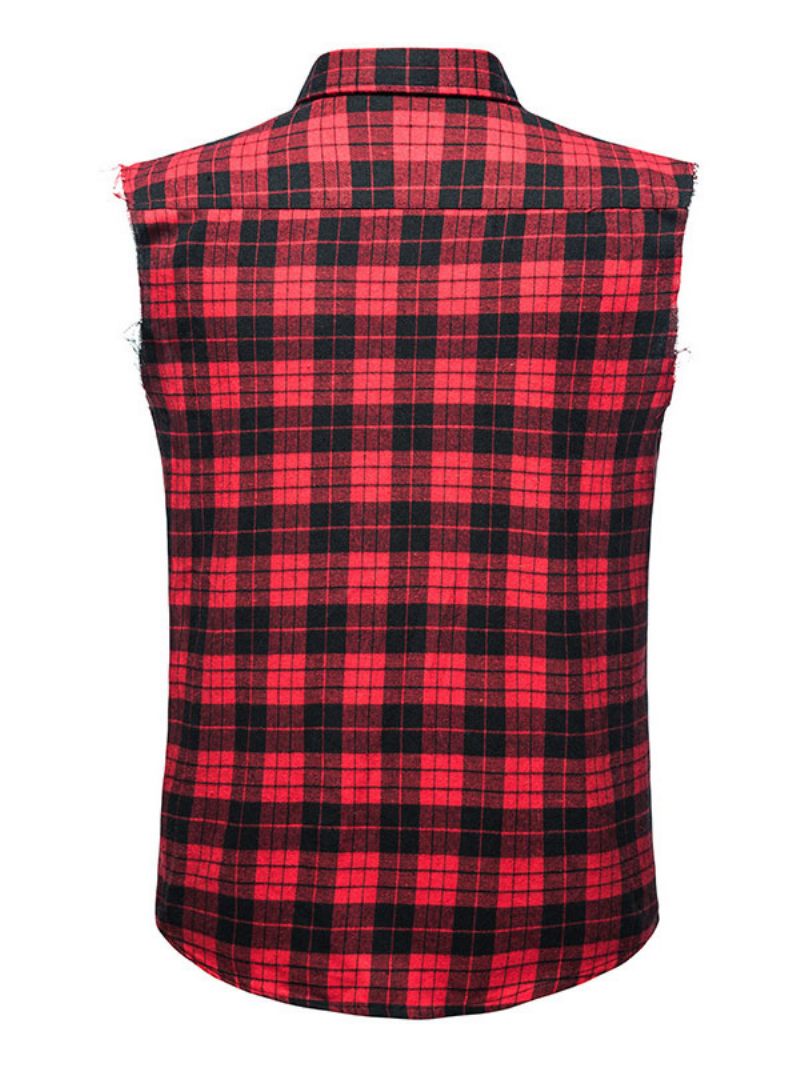 Chemise Décontractée Pour Hommes Col Rabattu Chemises Décontractées À Carreaux Rouges - Rouge