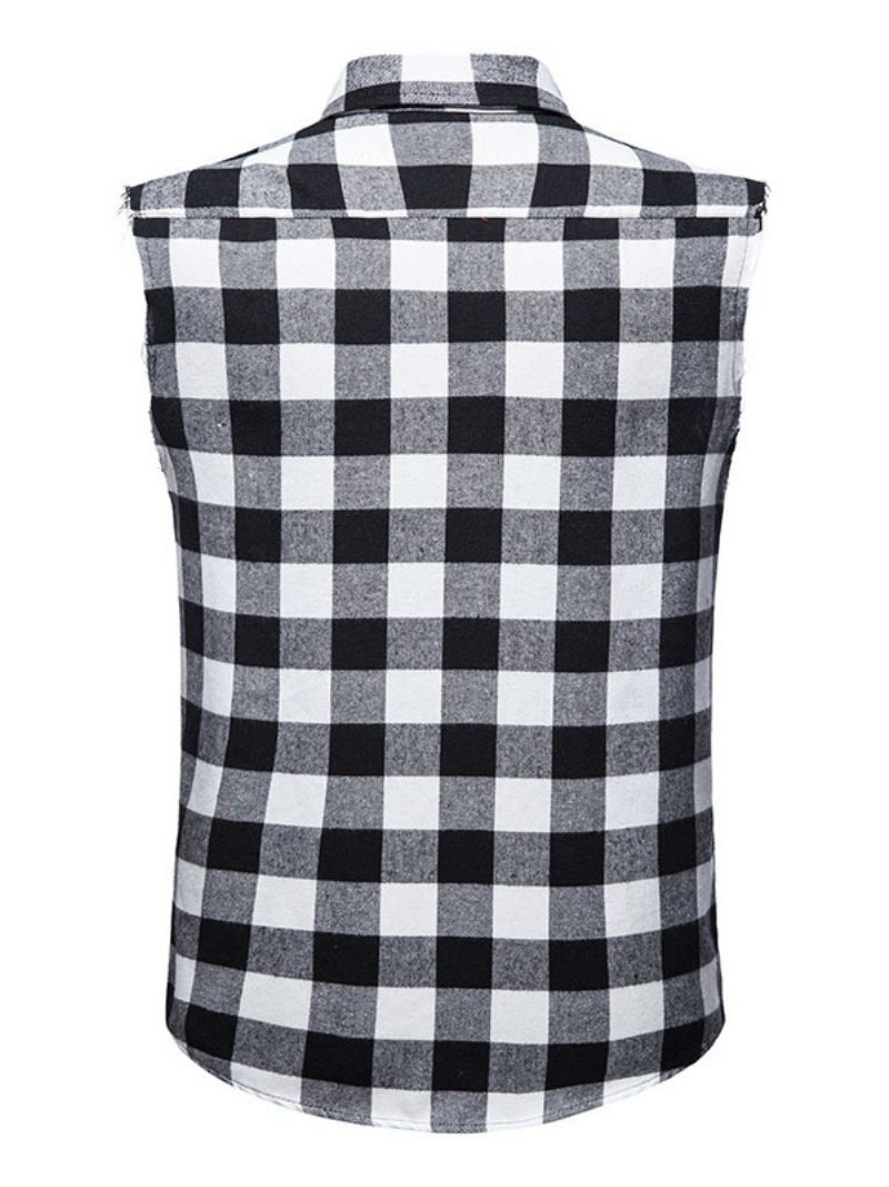 Chemise Décontractée Pour Hommes Col Rabattu Chemises Décontractées À Carreaux Rouges - Noir