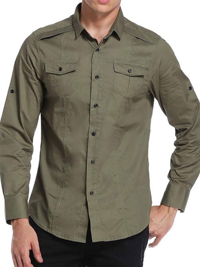 Chemise Décontractée Pour Hommes Col Rabattu Chemises Grises Amovibles Décontractées