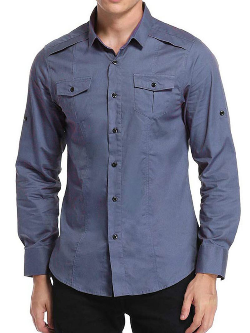 Chemise Décontractée Pour Hommes Col Rabattu Chemises Grises Amovibles Décontractées - Gris