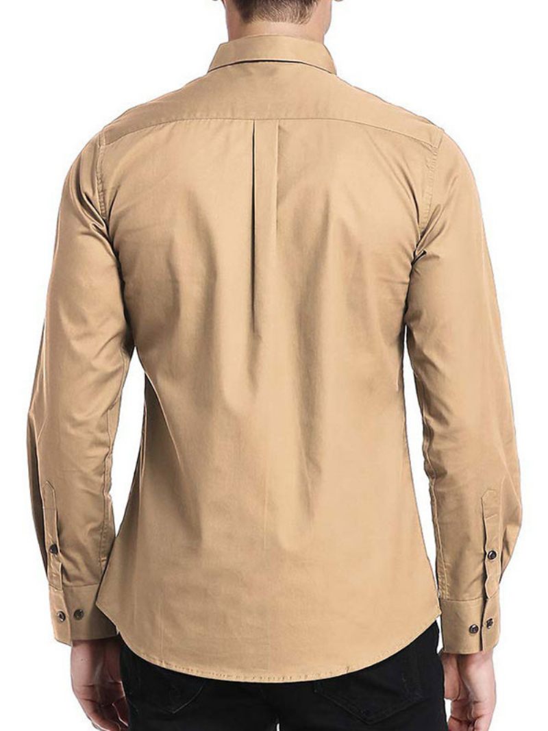 Chemise Décontractée Pour Hommes Col Rabattu Chemises Grises Amovibles Décontractées - Kaki