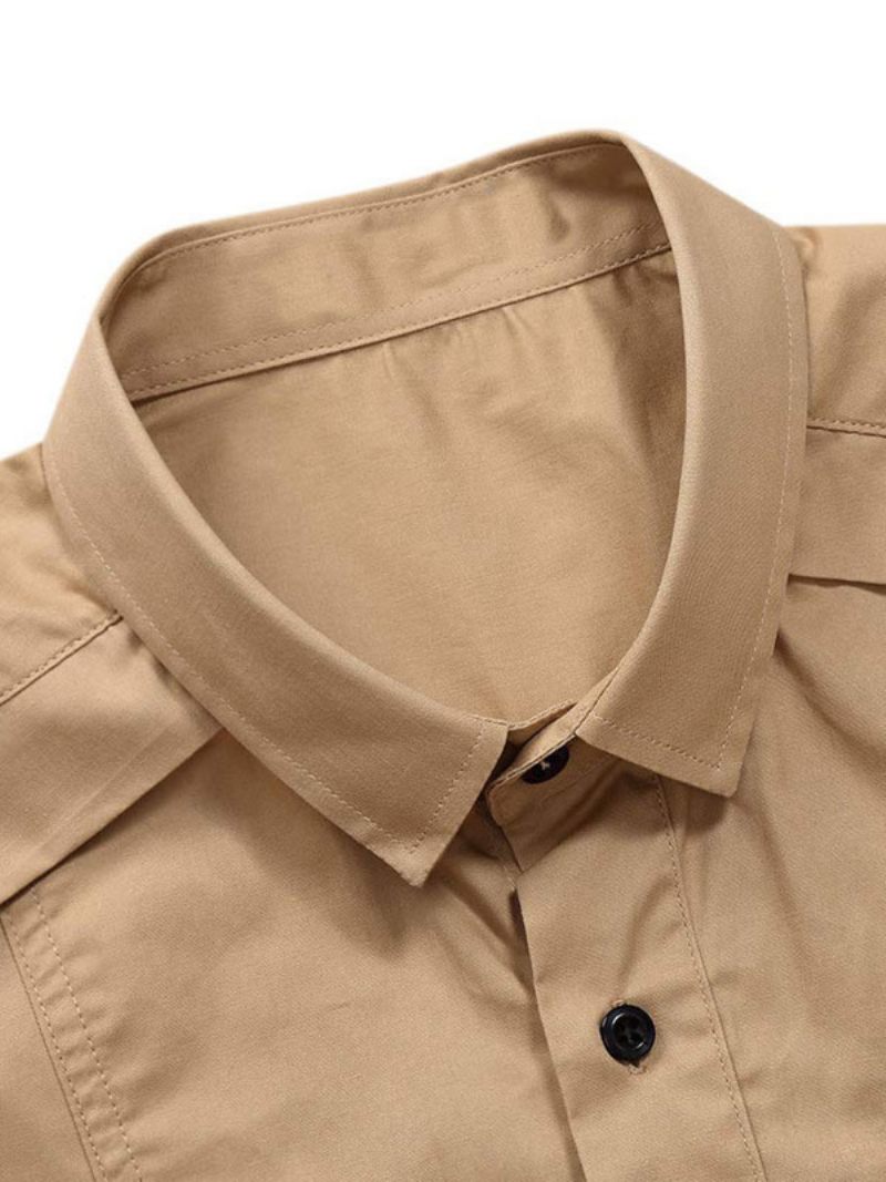 Chemise Décontractée Pour Hommes Col Rabattu Chemises Grises Amovibles Décontractées - Kaki