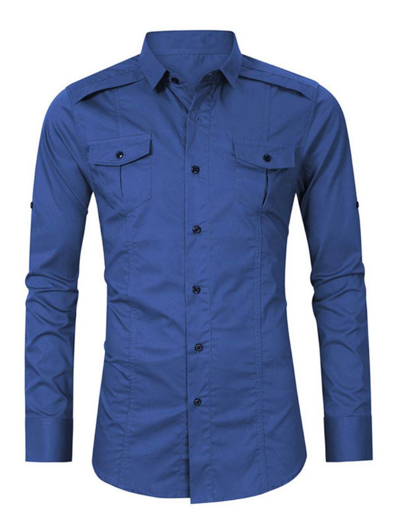 Chemise Décontractée Pour Hommes Col Rabattu Chemises Grises Amovibles Décontractées - Bleu