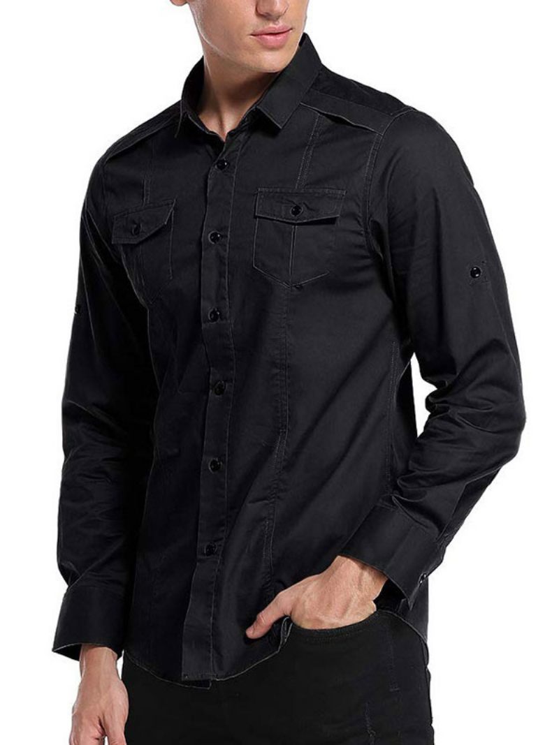 Chemise Décontractée Pour Hommes Col Rabattu Chemises Grises Amovibles Décontractées - Noir